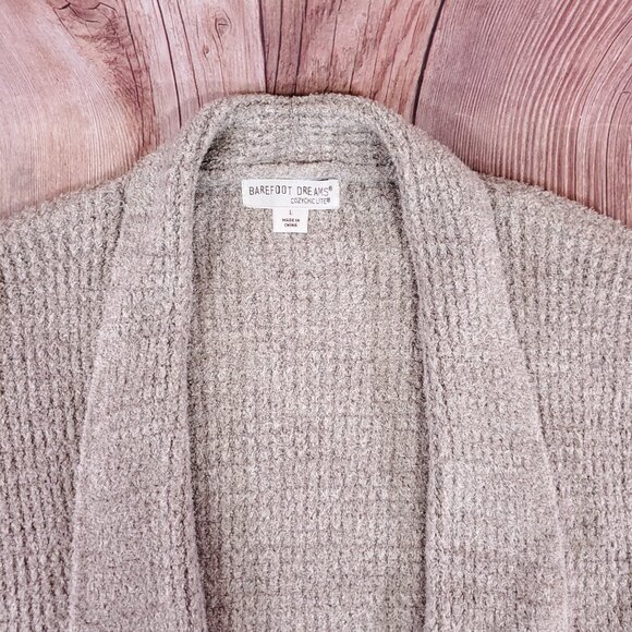 Barefoot Dreams CozyChic Lite Long Weekend Cardi Womens Large Taupe BDWCL1012 - Picture 8 of 15